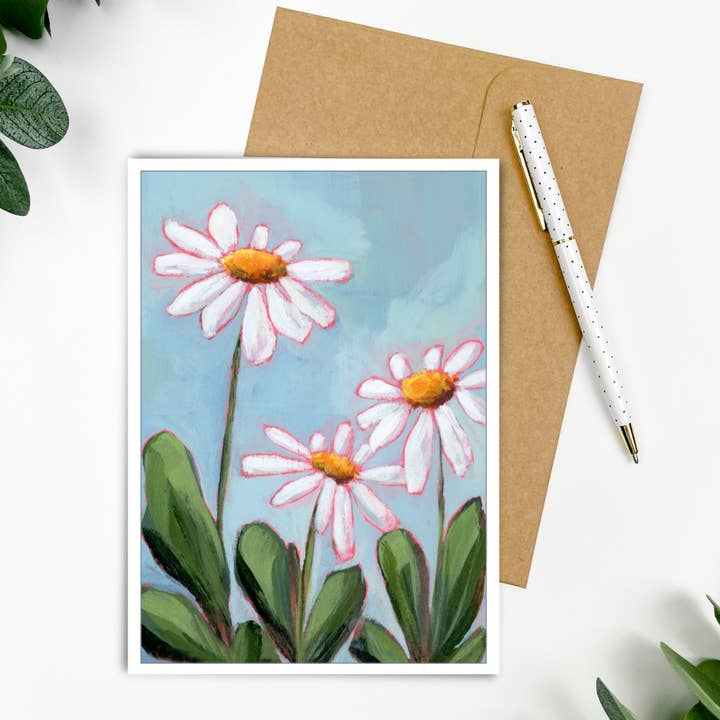 "Dainty Daisies" Greeting Card 5x7" for wholesale by Shelly Cluff Art