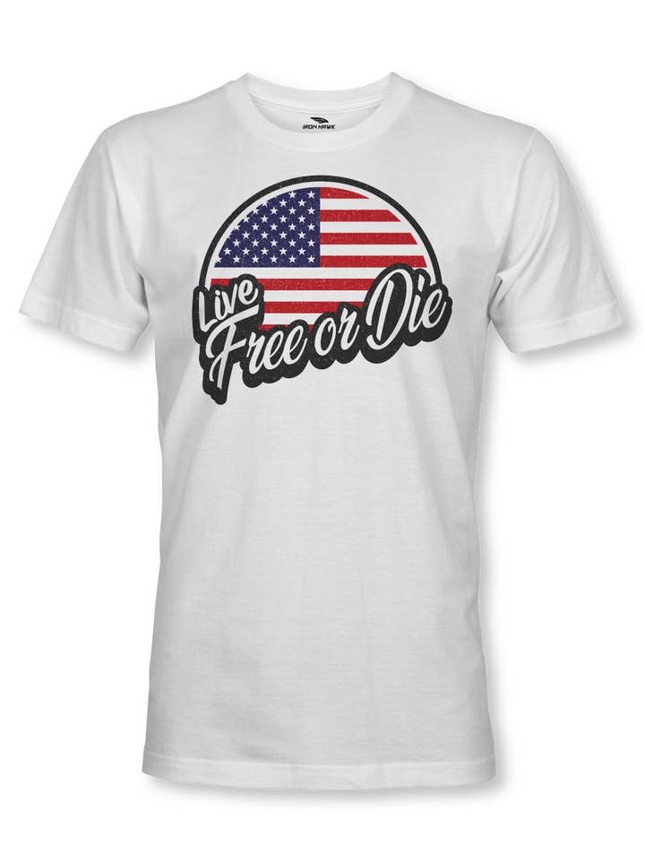 Live Free or Die American Flag Print T-Shirt for wholesale by Iron Hawk Safe