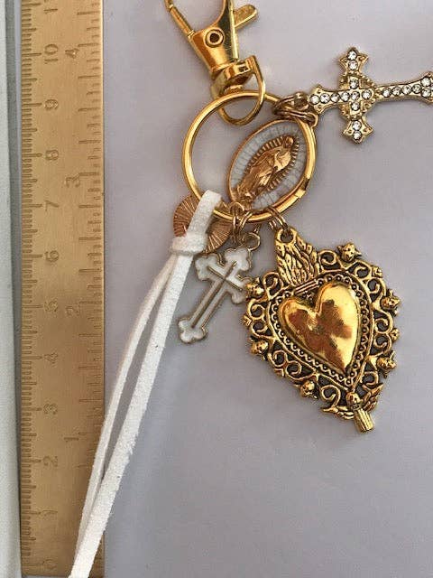 Miss DJ Angel - Wholesale Keychain - Women's - Virgin Mary keychain with sacred heart and cross, gift for virgin mother, miraculous medal virgin charm, ex-voto keychain4