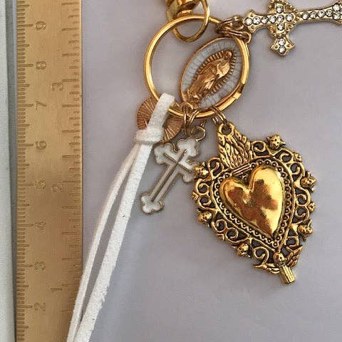 Miss DJ Angel - Wholesale Keychain - Women's - Virgin Mary keychain with sacred heart and cross, gift for virgin mother, miraculous medal virgin charm, ex-voto keychain4