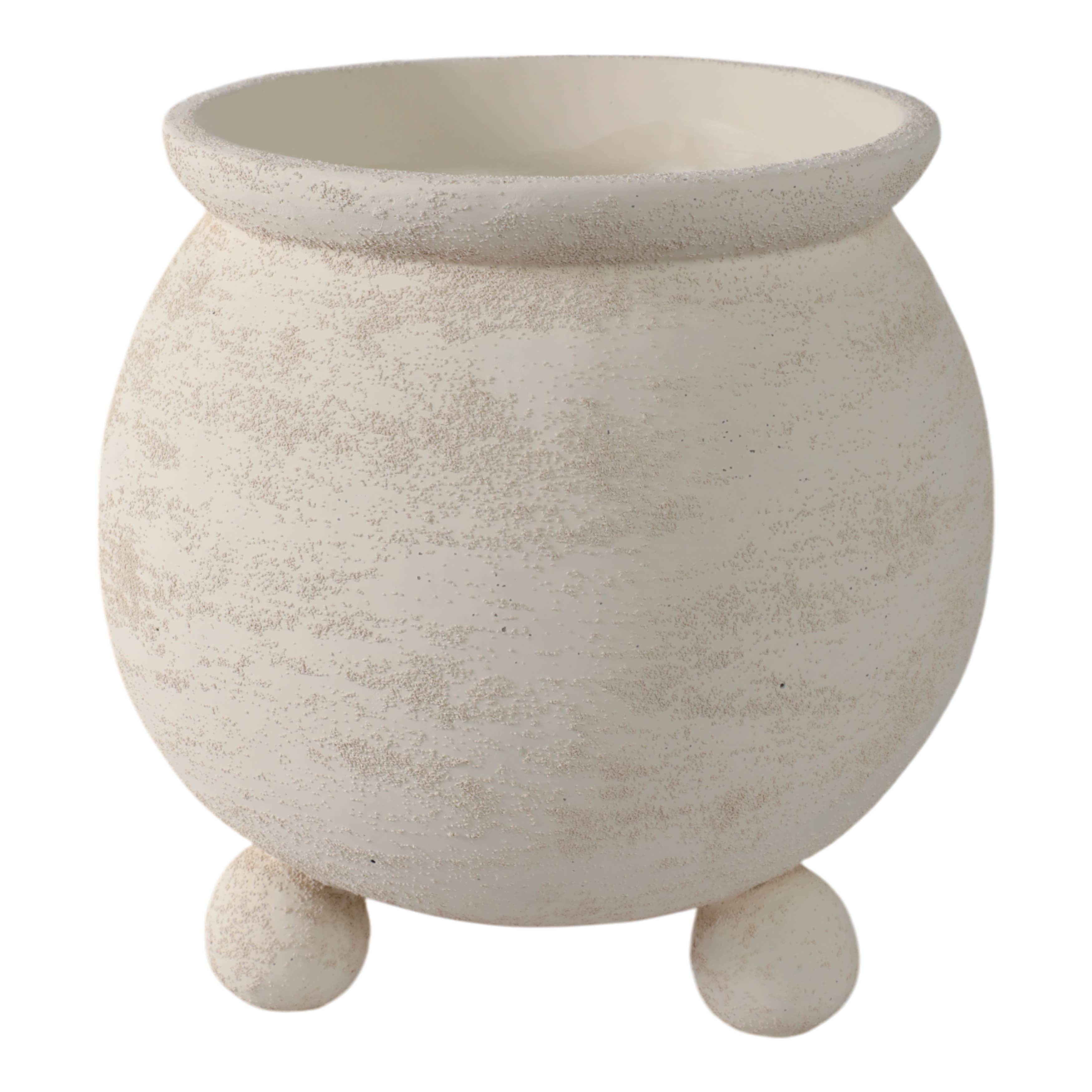 Sagebrook Home - Wholesale Plant Pot - Planter - Ivory Pottery Round Textured On Ball Feet, 9 in.6