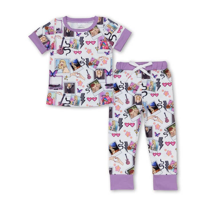 Yawoo Garments - Wholesale Sleepwear Set - Kids - Short sleeves guitar singer girls pajamas