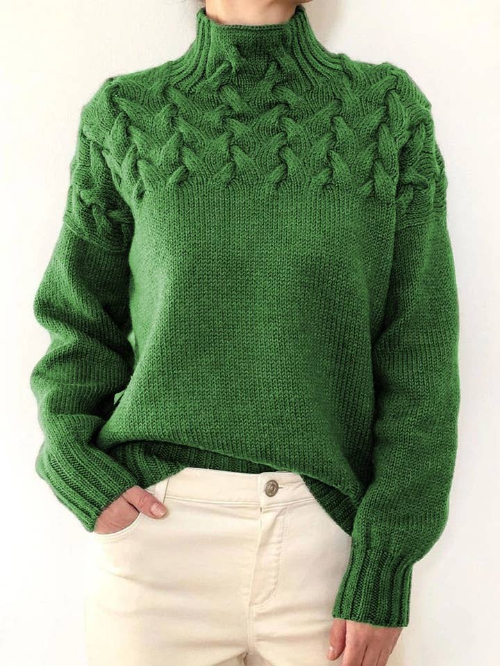 Rosa Clothing - Wholesale Knit Sweater - Women's - Cozy Solid Color Turtleneck Cable Knit Sweater3