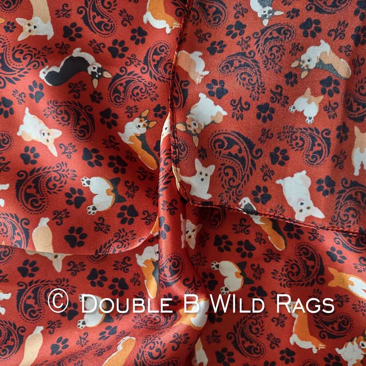 Double B Wild Rags – Großhandel Schal – Damen – Wildtuch 100% SEIDE 827 Roter Corgi Paisley Cowboy Western Halstuch Bandana von Double B Wild Rags