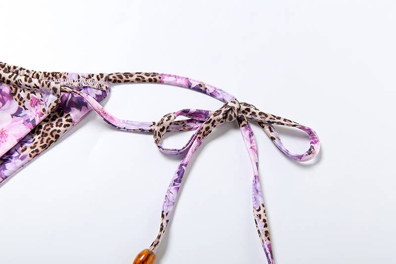 Lily Clothing - Wholesale Two Piece Swimsuit - Women's - Leopard Floral Halter Tie Bikini Set14