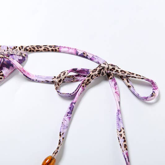 Lily Clothing - Wholesale Two Piece Swimsuit - Women's - Leopard Floral Halter Tie Bikini Set14