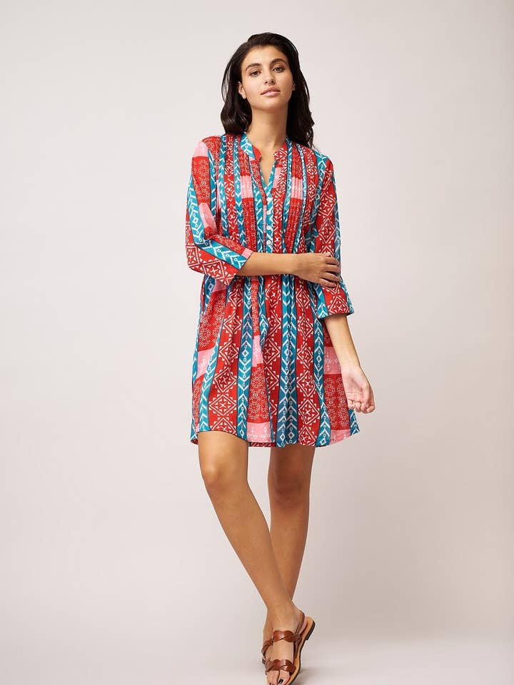 Beverly Dress Lola Red Teal AN651B for wholesale by Handprint Dream Apparel