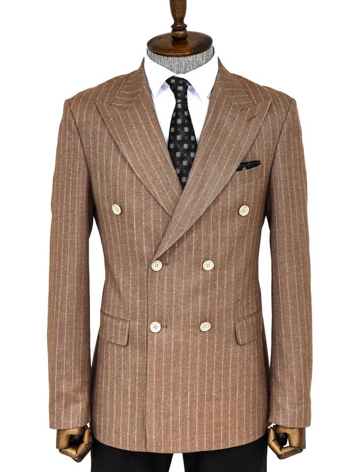 Stribet dobbeltbrystet beige herreblazer - Wessi for engroshandel hos Wessi