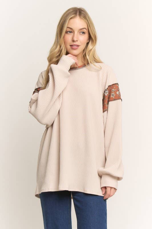 HEIMISH - Venta al por mayor Túnica - Mujer - ET8023-11 TOP DE MANGA LARGA CON CONTRASTE SÓLIDO Y FLORAL5