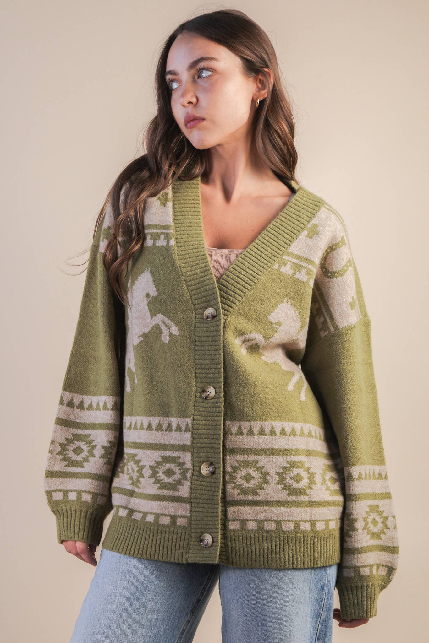 VERY J – wholesale Kofta - Dam – 12W3423N-Oversized västerninspirerad stickad kofttröja med grafiskt motiv18