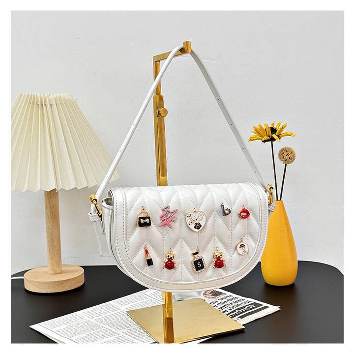 MB Fashion Wholesale - Wholesale Crossbody Bag - Women's - Every Fashion Charm Saddle Crossbody Bag – Quilted PU Leather with Cute Charms 27711