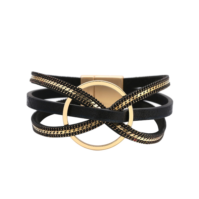 Pretty Persuasions - Wholesale Bangle Bracelet - B22096 Interlocked Ring PU Leather Wrap Bracelet13
