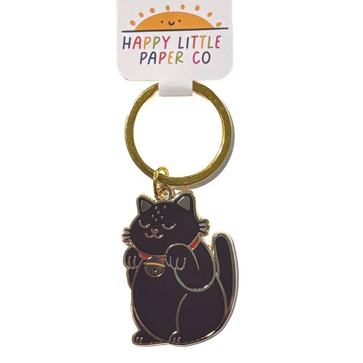 Black Cat Enamel Keychain for wholesale by Happy Little Paper Co