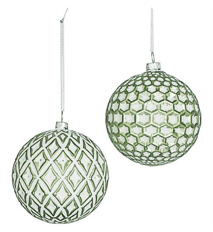 Select Artificials, Inc. - Wholesale Ornament Set - Lattice Pattern Ball Orn, 4.5", 2 Asst, Green