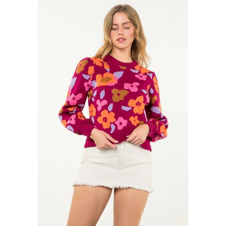 MAGENTA Floral Knit Sweater for wholesale on Faire