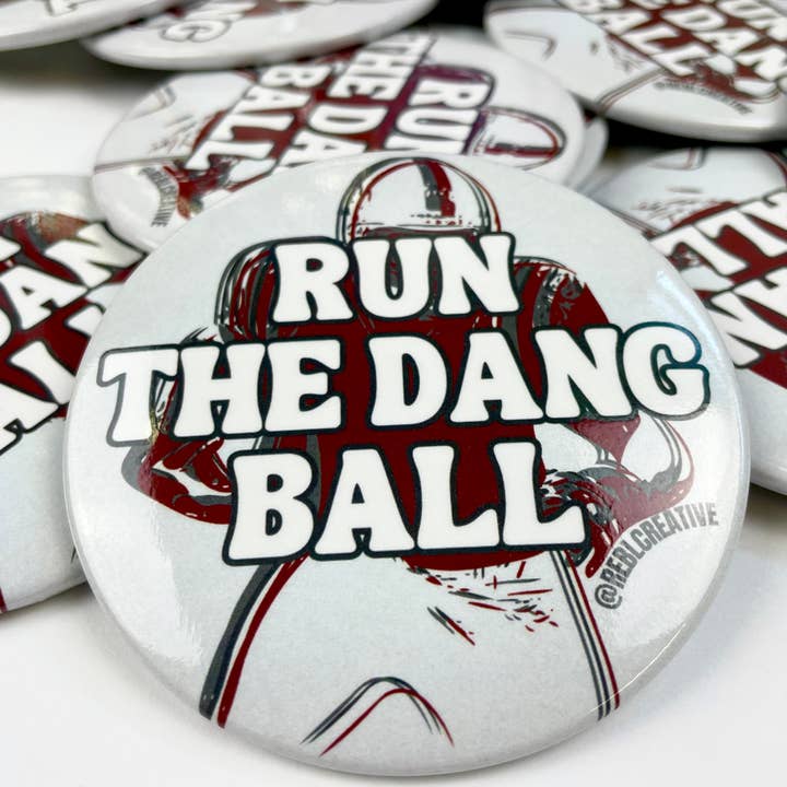 REBL Creative - Wholesale Lapel Pin/Button - Run The Dang Ball - Maroon and Grey - Game Day Button2