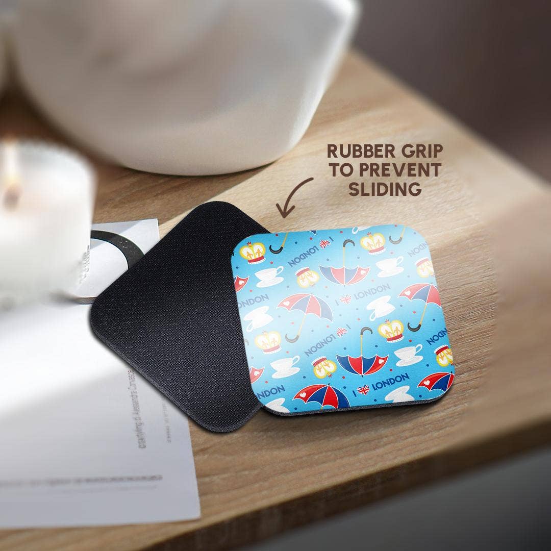 3dRose - Vendita all'ingrosso Sottobicchiere - 3dRose, Motivo Carino di Londra con Cuori, Ombrelli, Tè e Corone, Sottobicchiere10