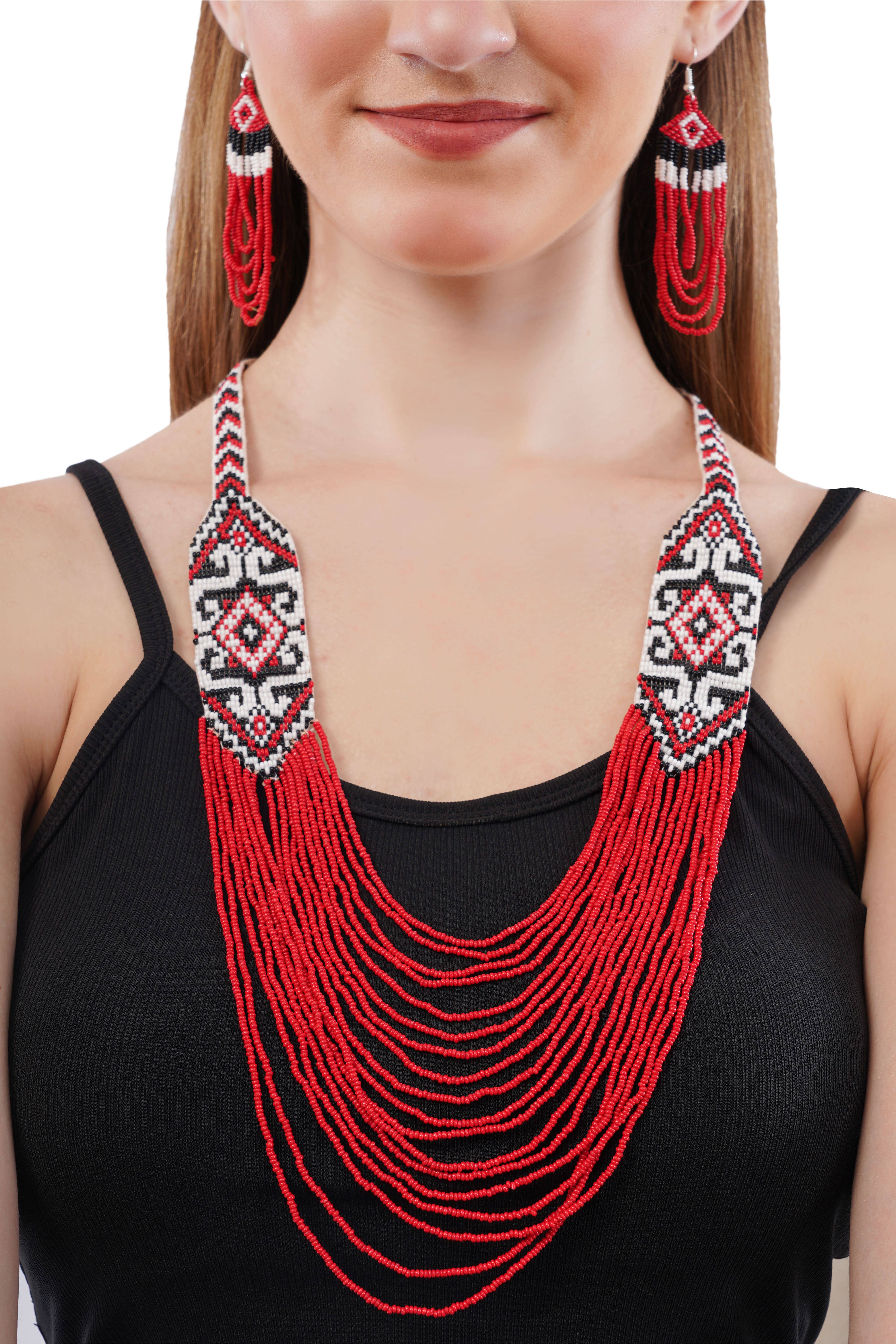 House of Kraft - Wholesale Jewelry Set - White Pattern Jewelry Set | Beaded Jewelry | Red Jewelry2