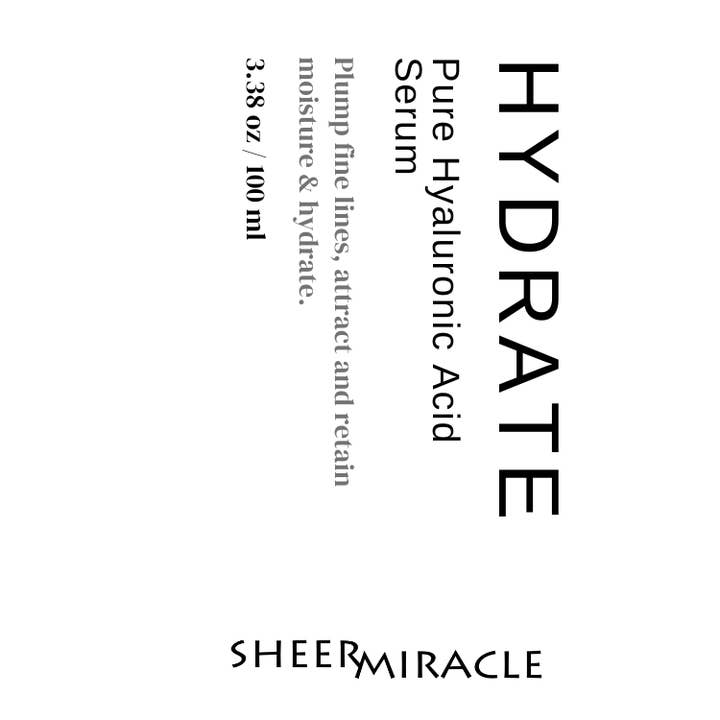 Sheer Miracle - Wholesale Facial Serum/Concentrate - Hydrate Pure Hyaluronic Acid Serum - Vegan, Cruelty Free