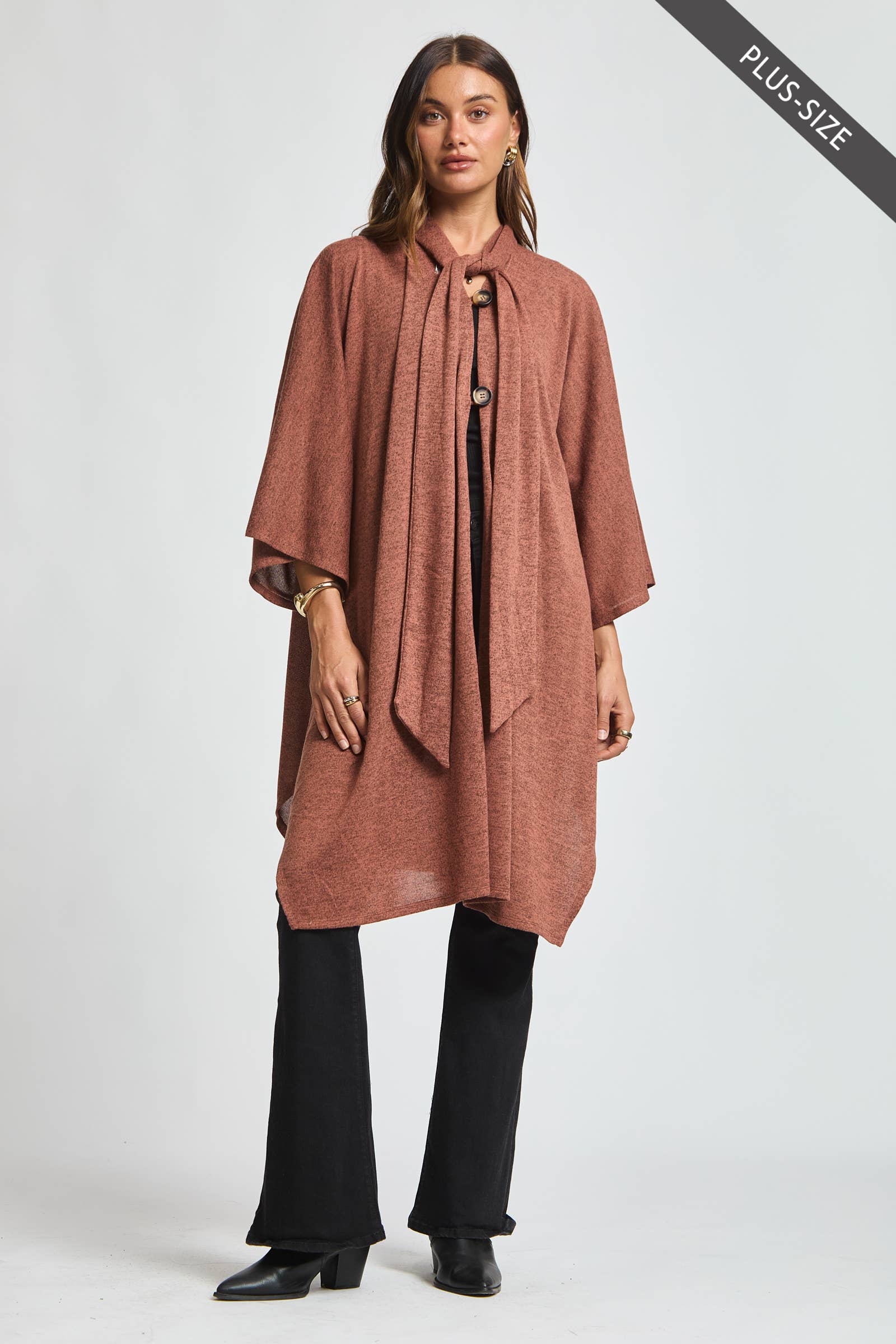 Dear Scarlett - Wholesale Poncho - Women's - PLUS SIZE Flowy Draped Poncho Top15