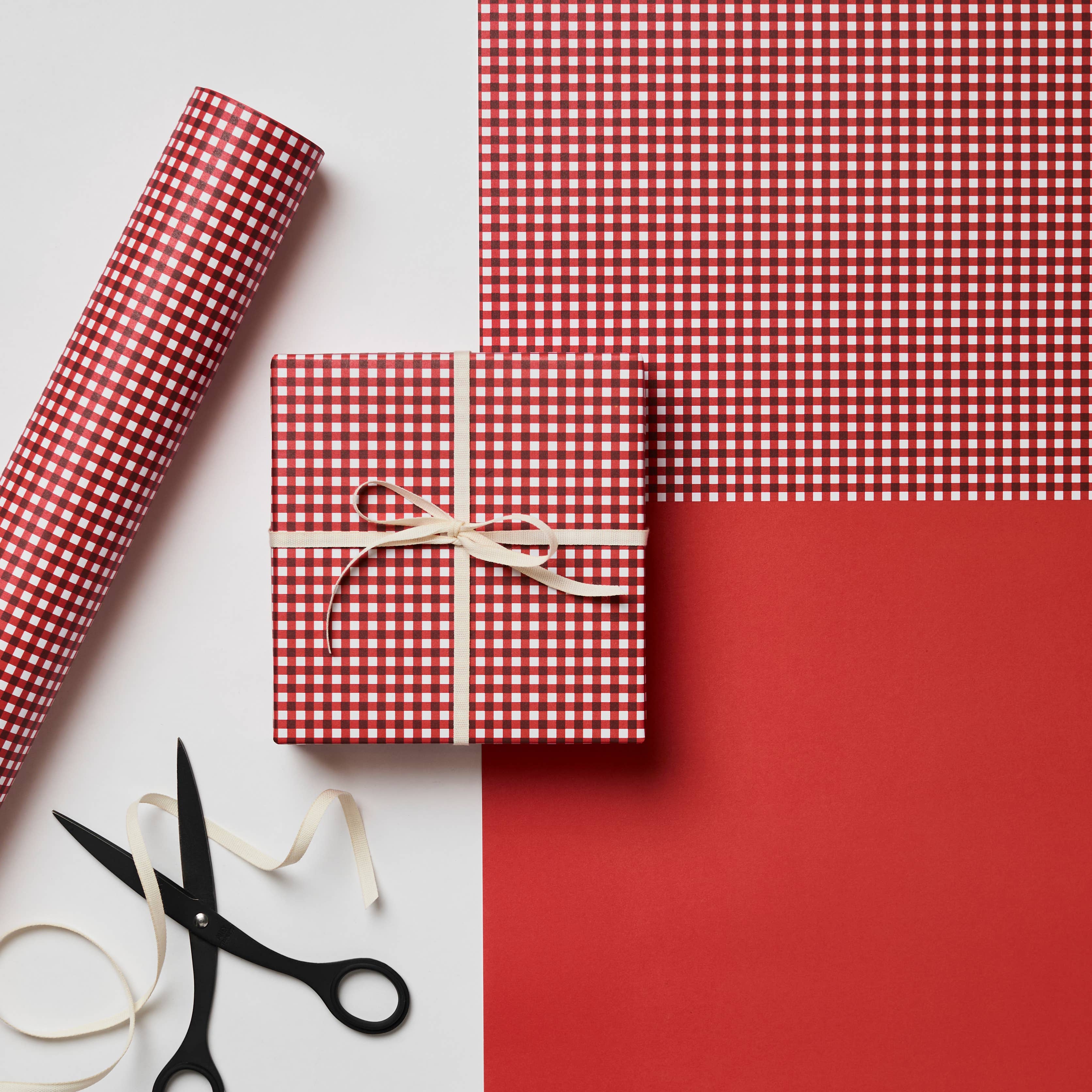 Kinshipped - Wholesale Flat Wrap - Red Gingham Gift Wrap Wrapping Paper1