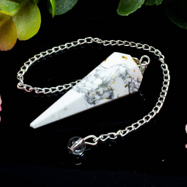 White Howlite Gemstone Pendulum Silver Color Chain for wholesale by Quasar Gems USA