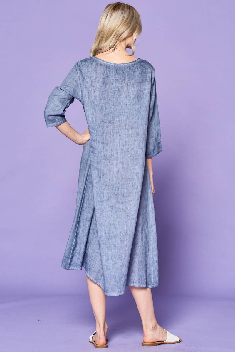 Focus Fashion - Vendita all'ingrosso Vestito - Donna - Abito midi con maniche a 3/4 in lino francese3