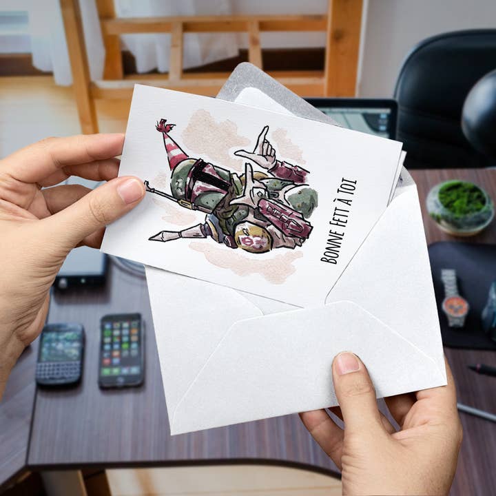 Aaron Millard Illustration – Engroshandel Fødselsdagskort – „Bonne Fête“ - Galactic Sci-Fi Geek Nerdy fødselsdagskort3