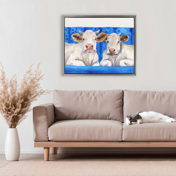 Stupell Industries - Wholesale Wall Sign - Two White Cows on Blue - Framed Wall Art5