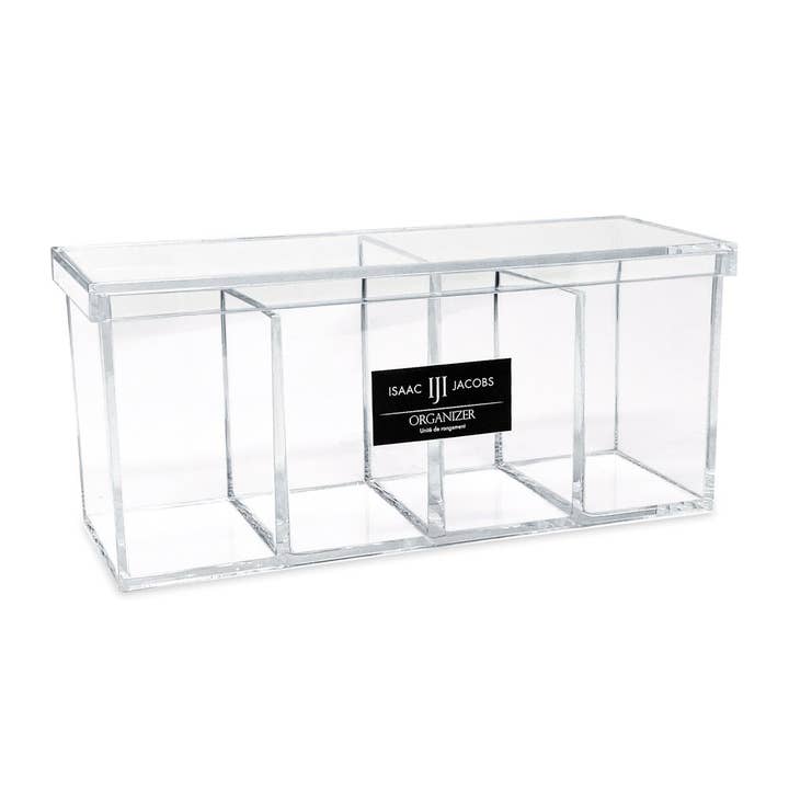 Organisateur Isaac Jacobs en acrylique transparent à 4 compartiments avec couvercle pour la vente par Isaac Jacobs International