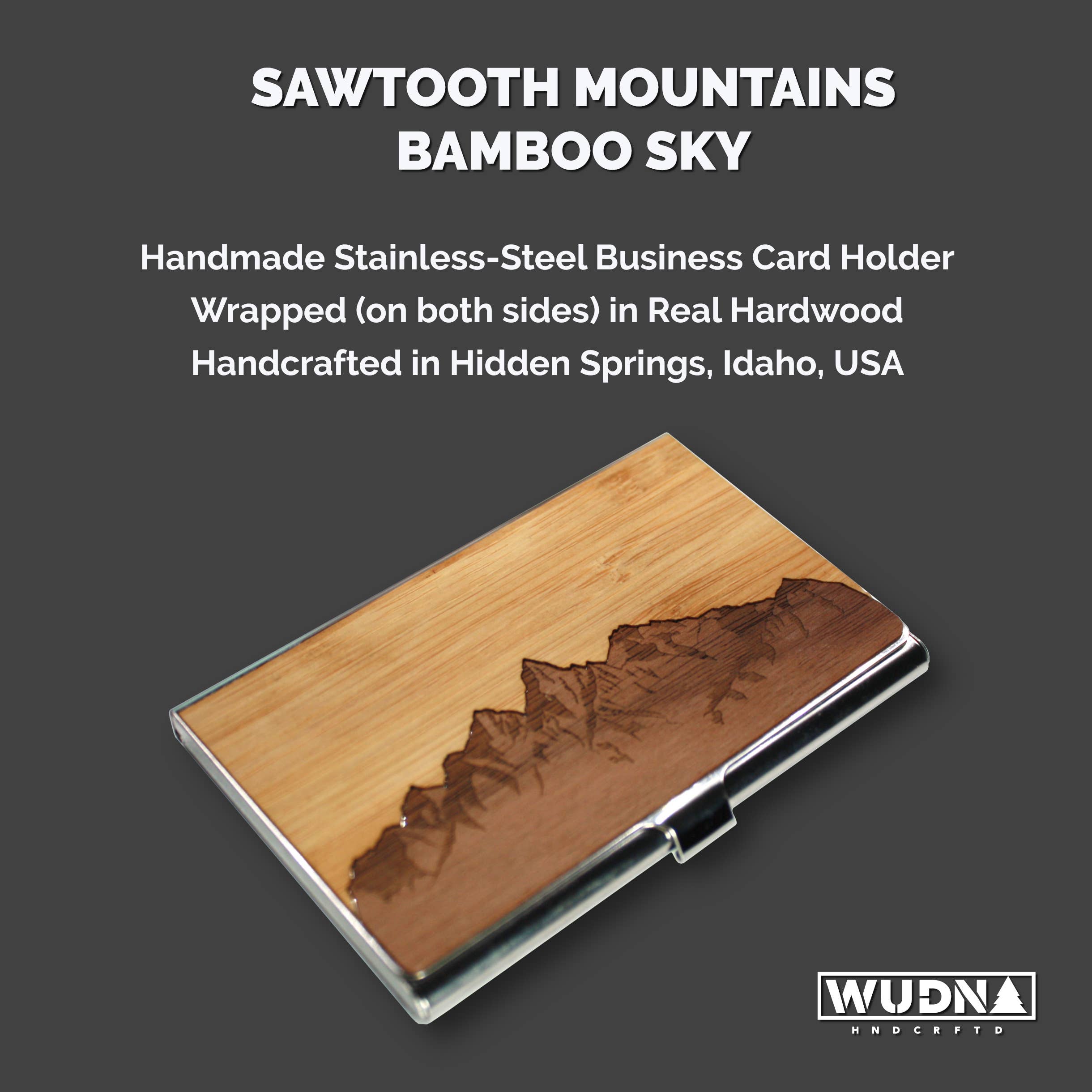 WUDN Handcrafted – Großhandel Visitenkartenetui – Handgefertigter Visitenkartenhalter aus Holz mit Sägezahn-Bergmotiv12