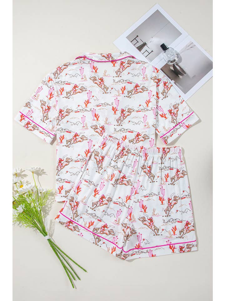 LA Society - Wholesale Sleepwear Set - Women's - Cowgirl Country Print Shirt and Shorts Pajamas Set