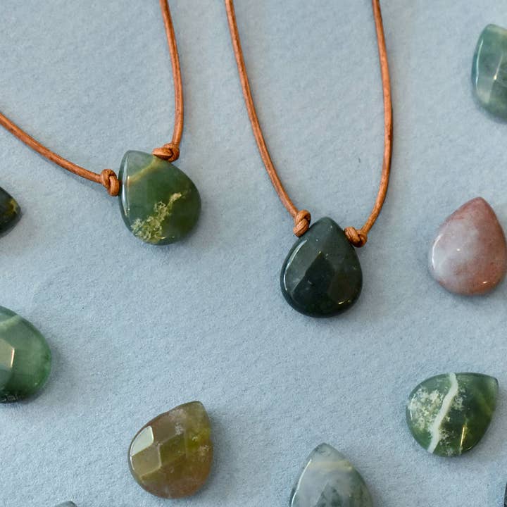 Fancy Jasper Gemstone & Light Brown Leather Necklace for wholesale by Hadley Richards Designs