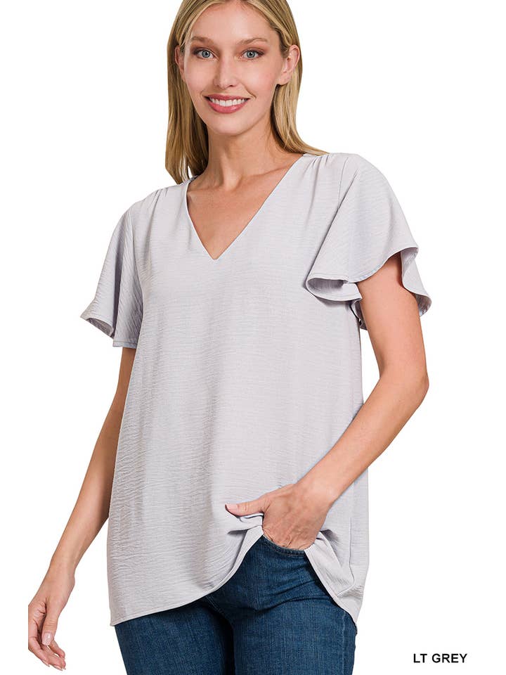 Vanilla Monkey - Wholesale Blouse - Women's - Woven Bubble Airflow Flutter Sleeve Top