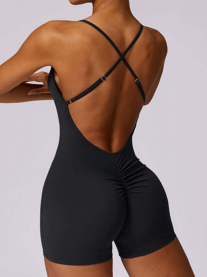 Crave by FW - Wholesale Jumpsuit - Women's - Scrunch Strappy One Piece Workout Short Jumpsuit17