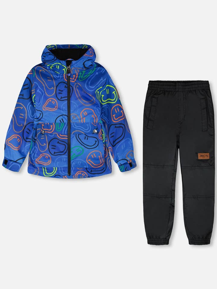 Conjunto de Vestuário Exterior de Meia-Estação de Duas Peças com Sorrisos Azuis Estampados por atacado de Deux par Deux