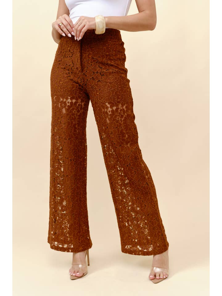Brown High waist wide leg lace trousers for wholesale on Faire4