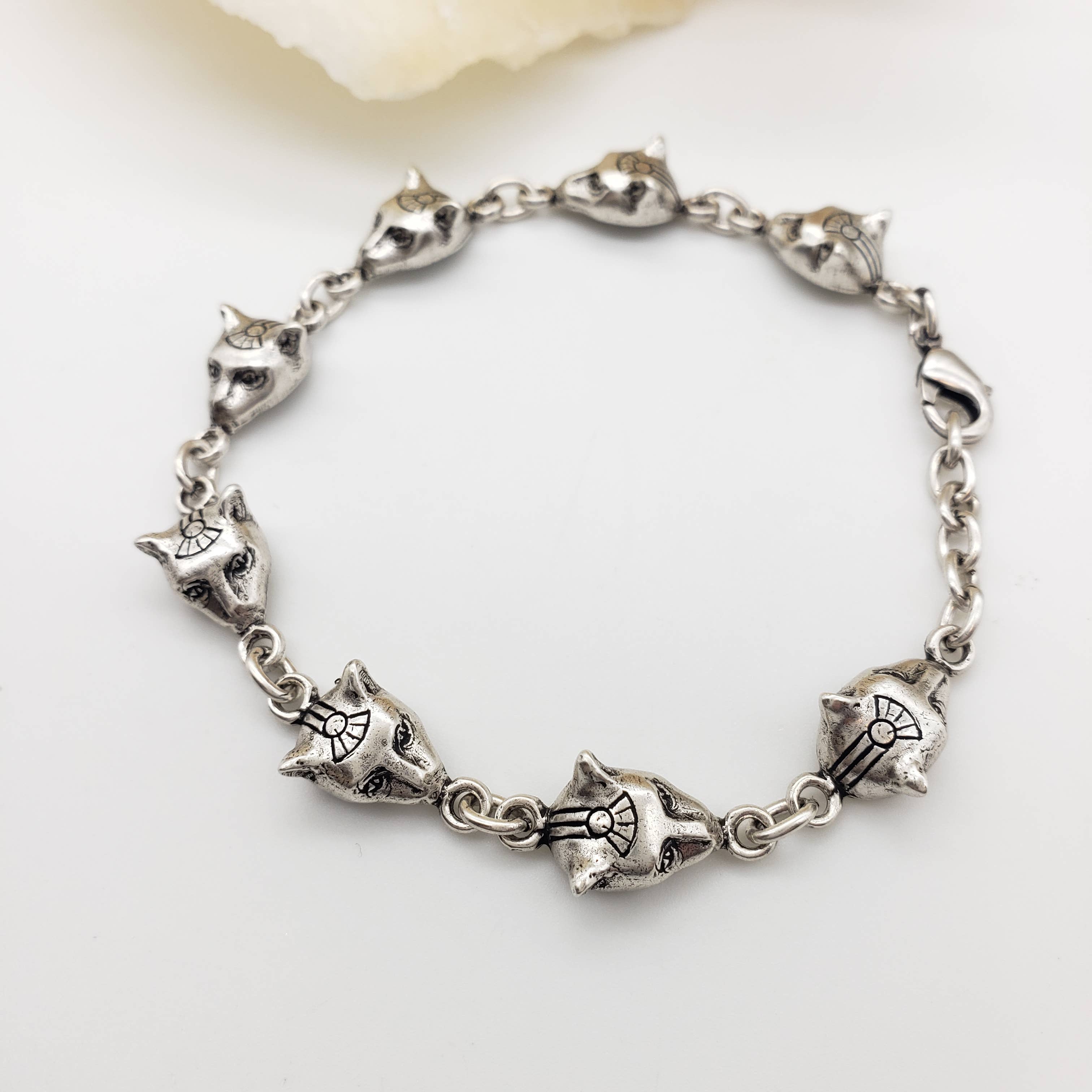 Discoveries, Inc. - Wholesale Link & Chain Bracelet - Egyptian Cat Head Link Bracelet - Silver - Bastet Goddess3