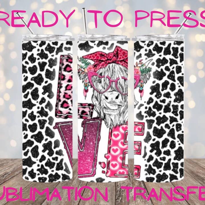 Gobelet de transfert par sublimation Highland Cow Valentine pour la vente par Hatch & Hug