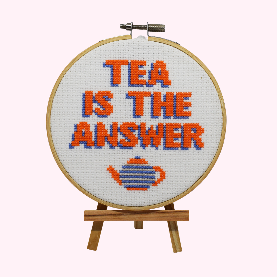 The Make Arcade - Wholesale Embroidery/Cross Stitch Supplies - 'Tea is the Answer' large cross stitch craft kit1