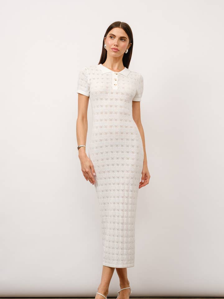 Elodie Knit Midi Dress - White for wholesale on Faire0