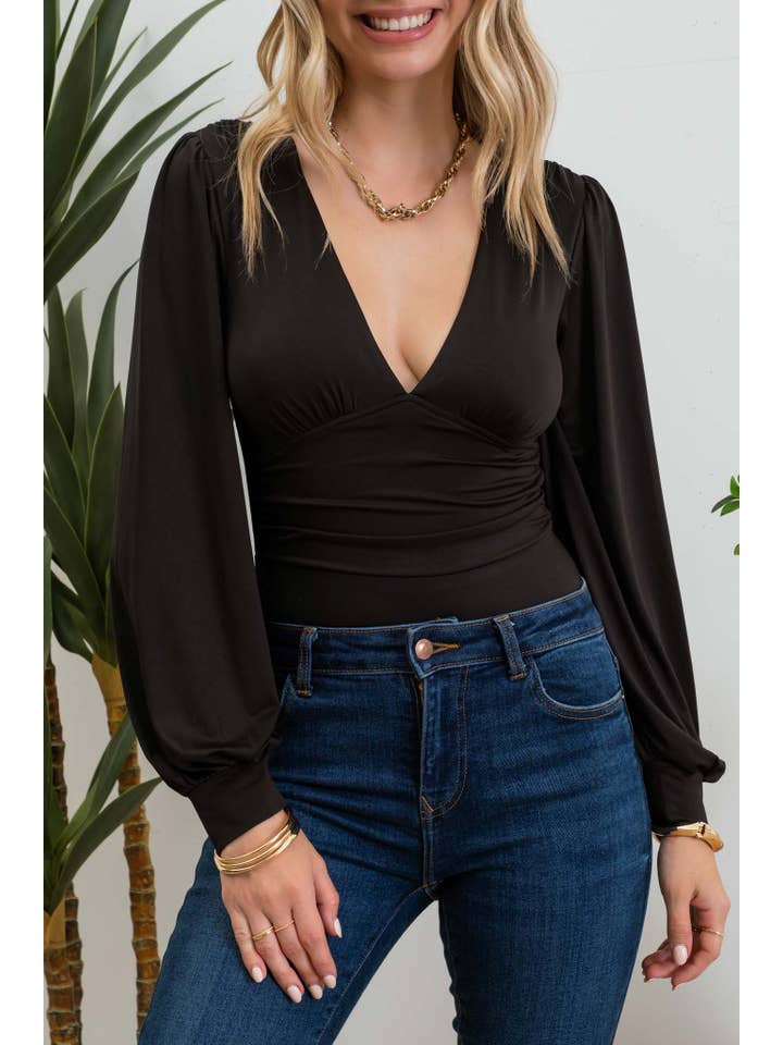 MINE - Wholesale Bodysuit - Women's - DEEP V NECK LONG SLEEVE BODYSUIT