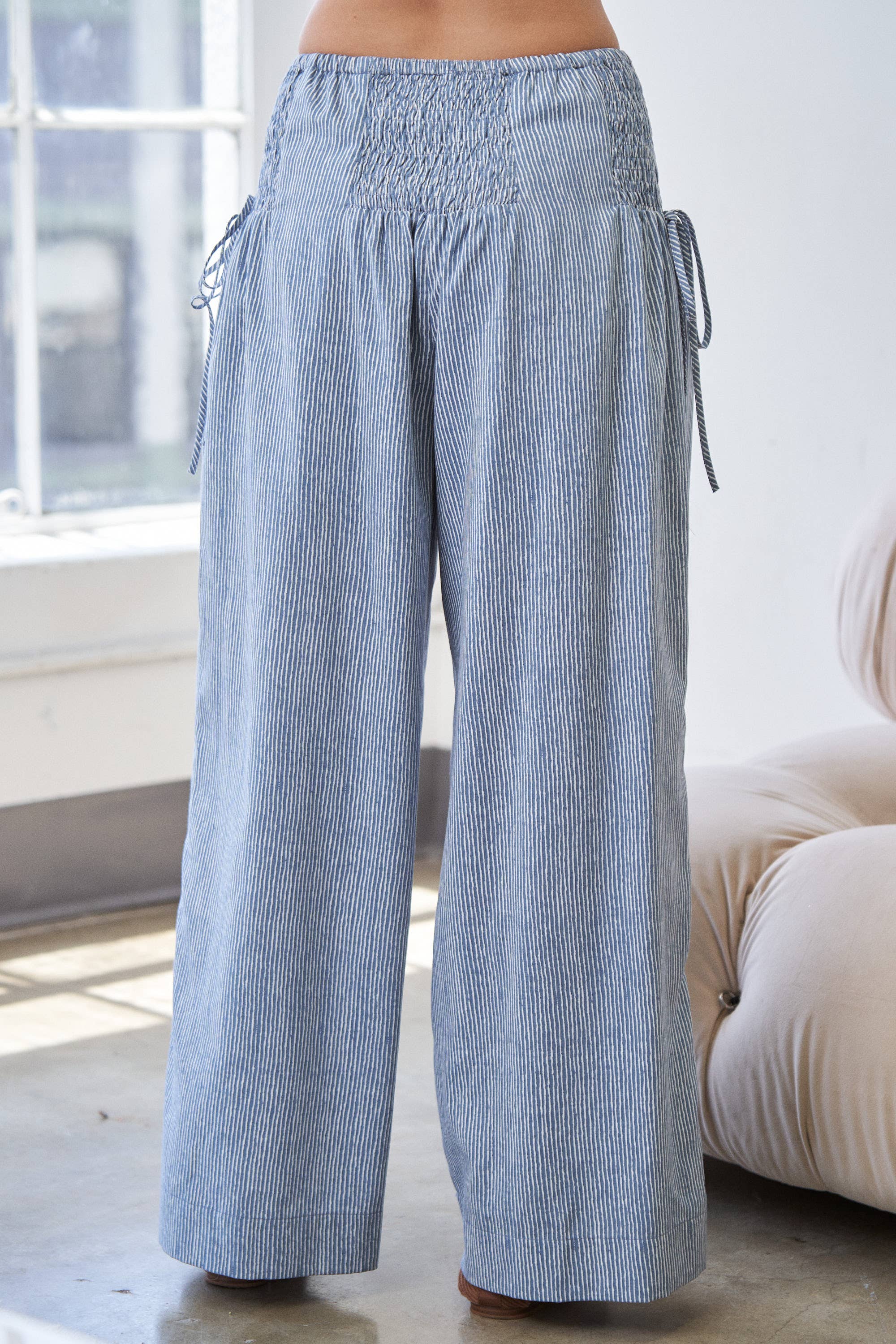 CANDESCENT - Wholesale Pants - Women's - Striped Wide Leg Smocked Pants (Matching Set)5