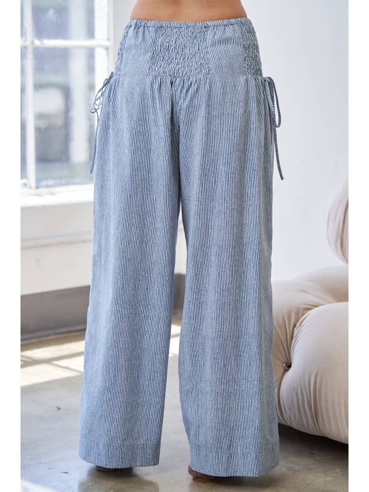 CANDESCENT - Wholesale Pants - Women's - Striped Wide Leg Smocked Pants (Matching Set)5