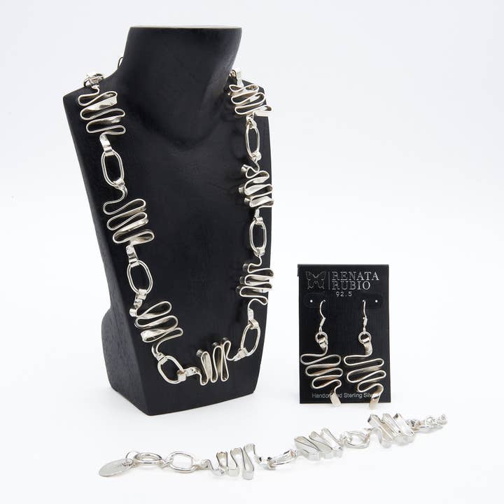 Candy Swirl Sterling Silver Set of Necklace, Bracelet and Earrings for wholesale by Renata Rubio 92.5