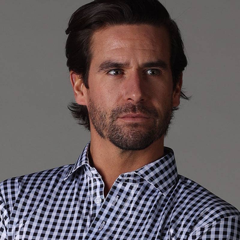 Collars & Co. - Wholesale Polo - Men's - Semi-Spread Collar Polo Black Gingham6