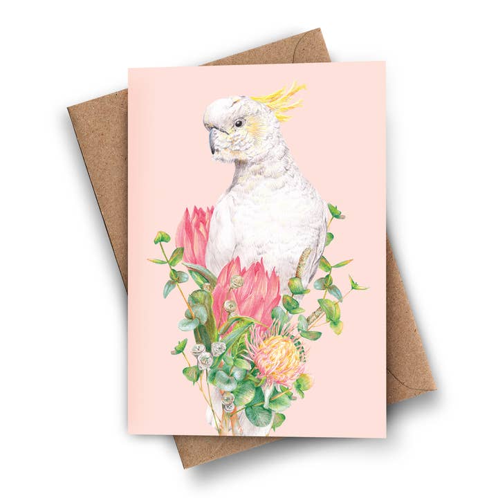 Sulphur-crested Cockatoo Greeting Card - Australian Bird Art for wholesale by Kayla Reay Design