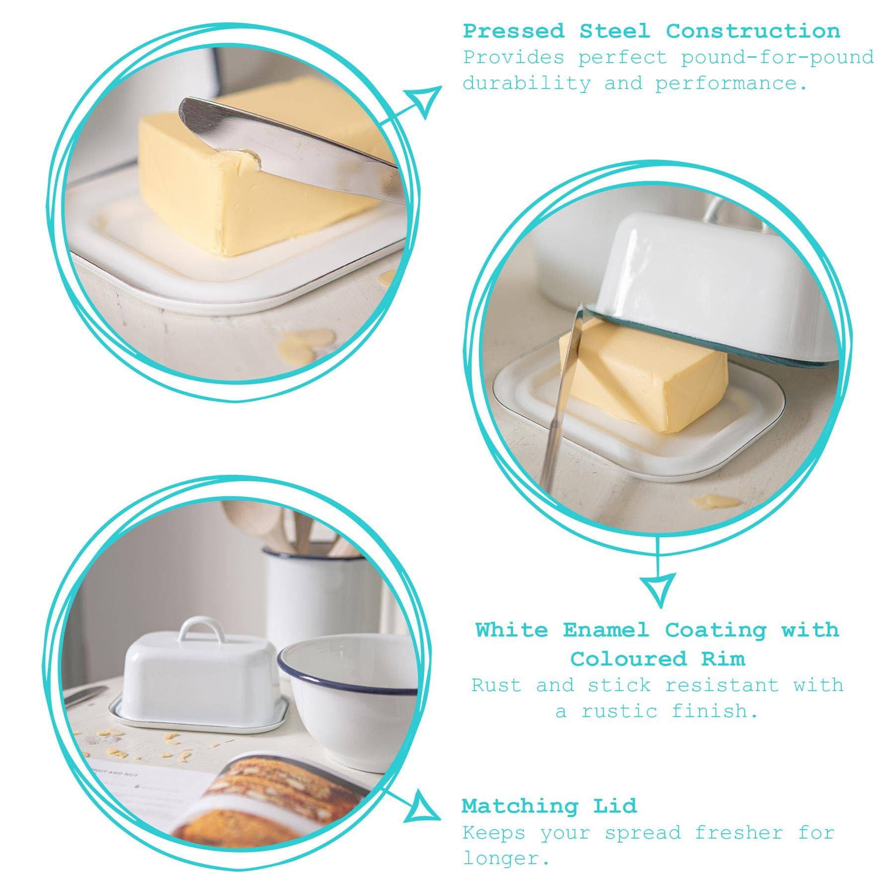 Rinkit Ltd - Wholesale Butter Dish - 18.5cm x 10cm White Enamel Butter Dish - By Argon Tableware8