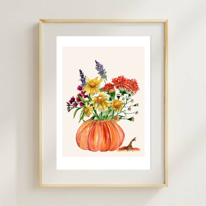 Impression de bouquet de citrouilles orange pour la vente par Wild Botanical Atelier