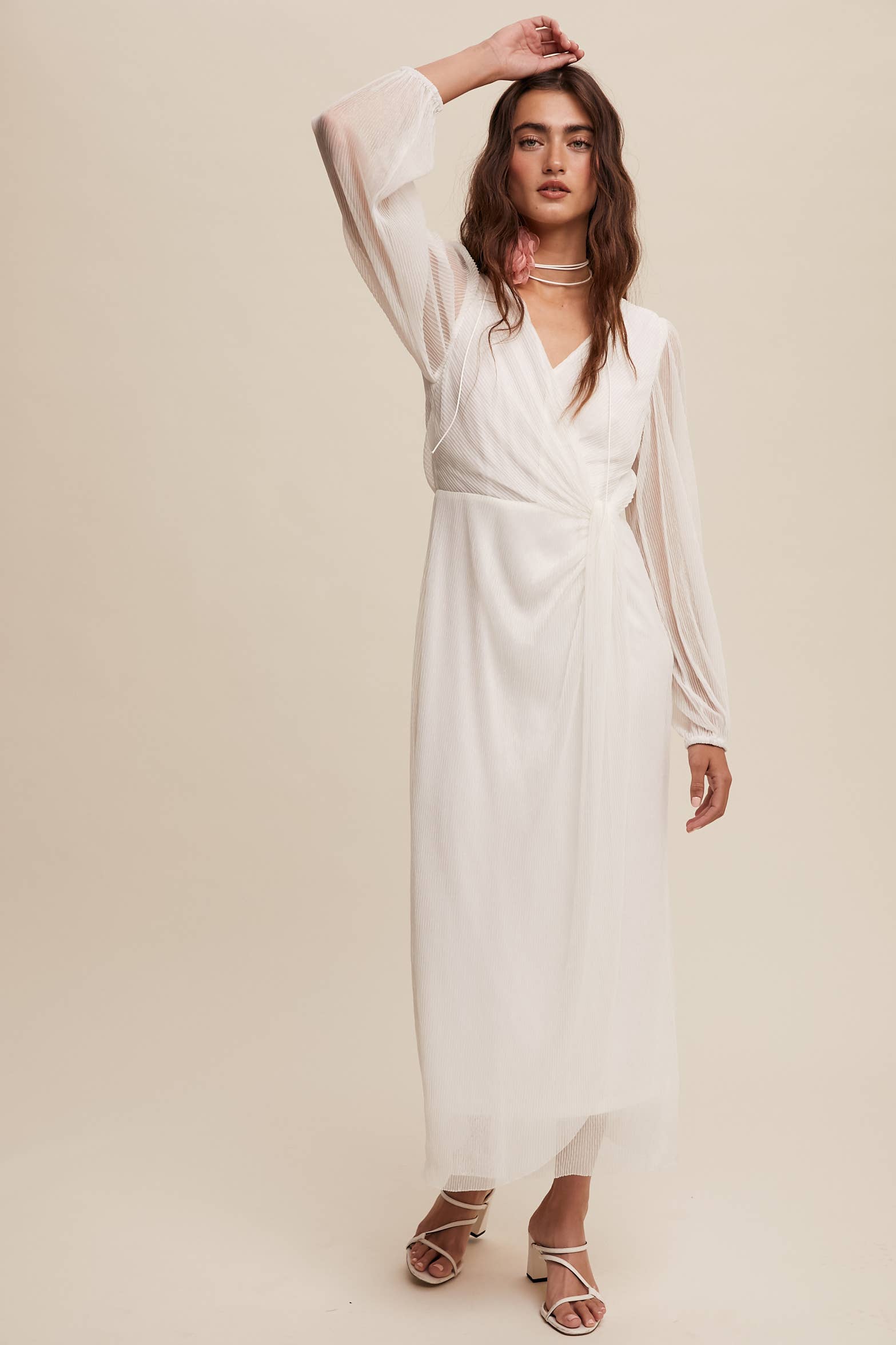 Listicle - Wholesale Jurk - Dames - Glanzende geplooide wikkel midi-jurk LD132220